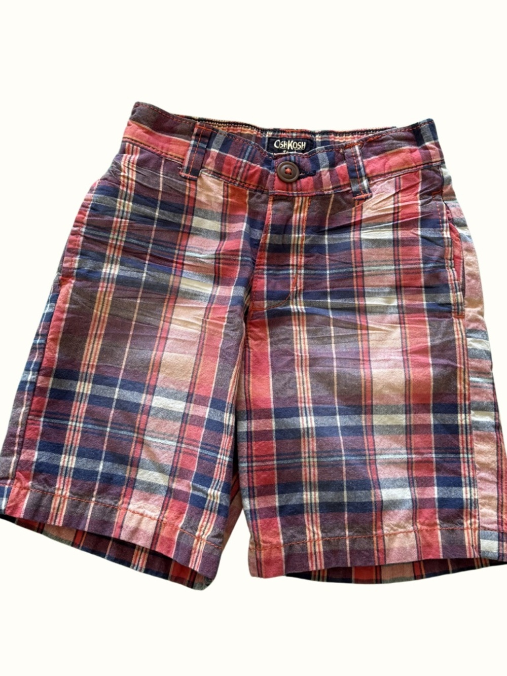 OshKosh B'gosh Boys 3T Plaid Shorts + Tractor Hat Bundle Summer Outfit Set